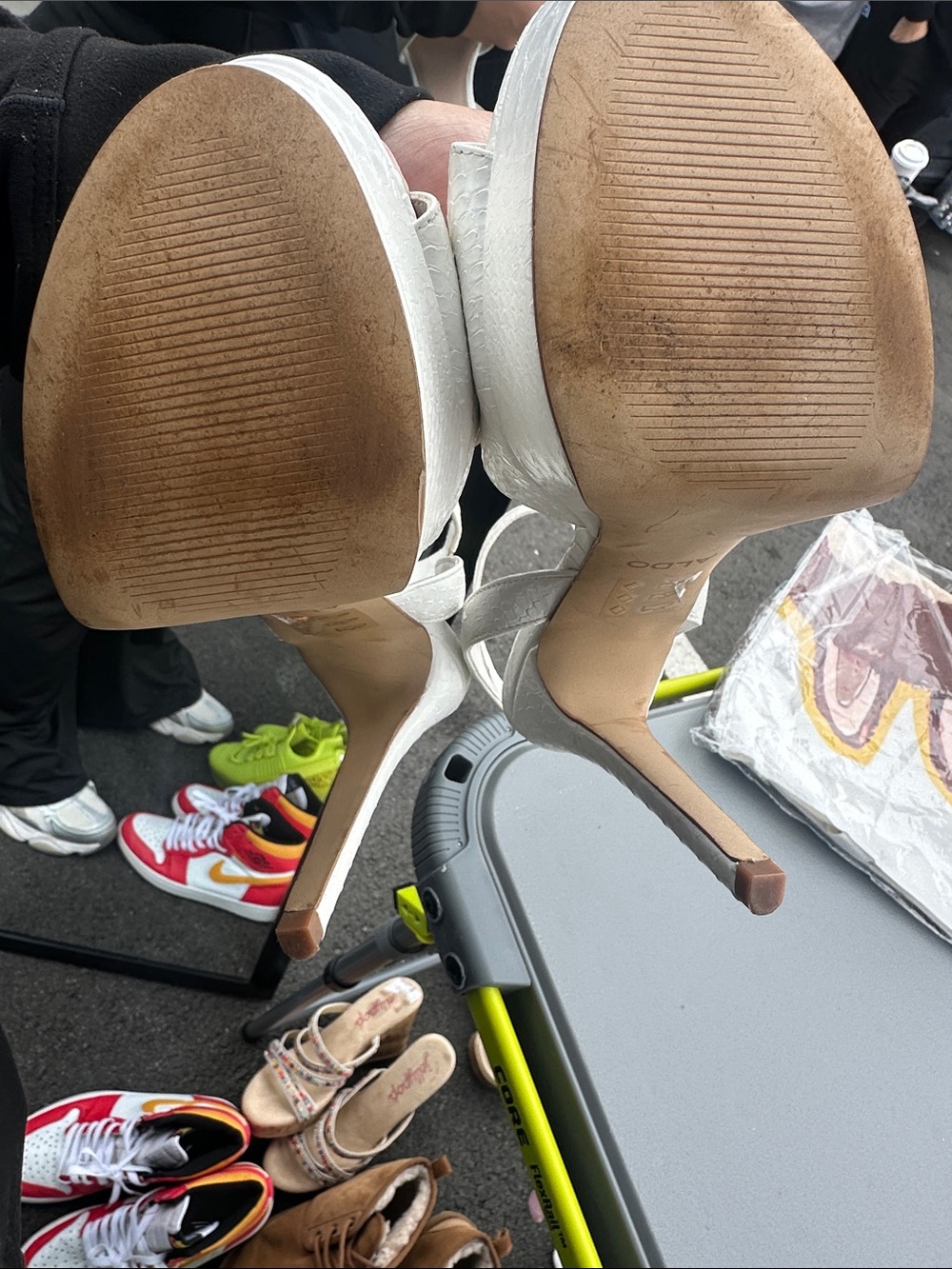 Aldo White Snake-Embossed Ankle-Strap Platform Heels - Picture 3 of 6